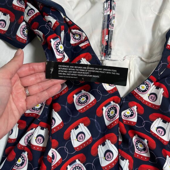 NWT Sister Jane Telephone Print Tea Dress With Frills Blue Multicolor Small - Picture 10 of 15